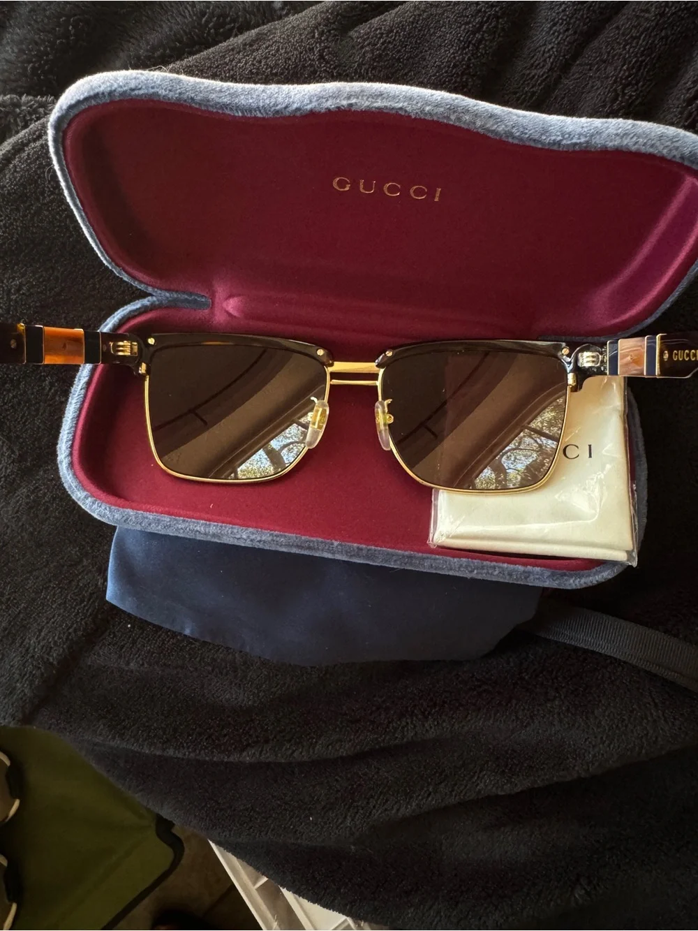 Gucci GG0241S 002 Square Web Sunglasses Gold/Black - Excellent Condition